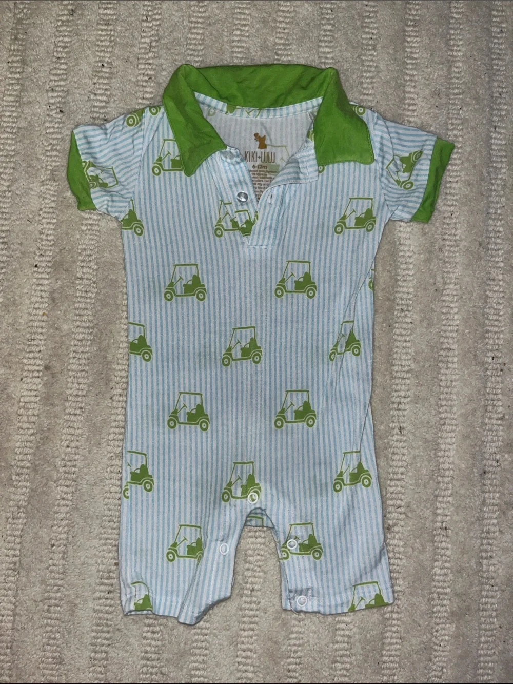 Kiki & Lala Green Golf Cart Print Polo One-Piece Bodysuit